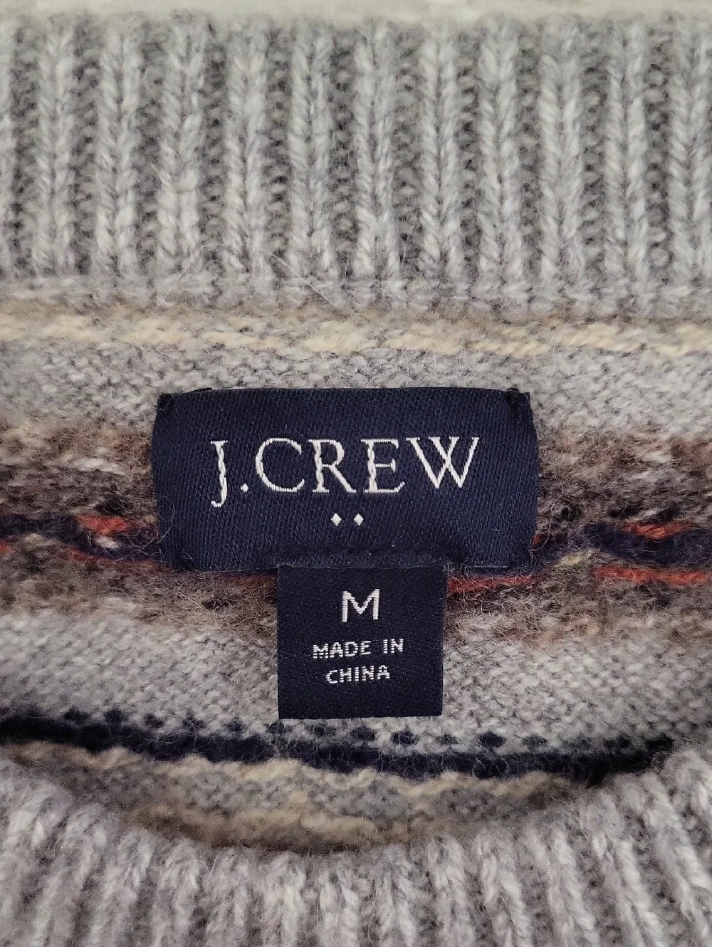 J Crew Fair Isle Sweater Mens‎ Medium Wool Blend Nordic Crewneck Slim Fit 19 P2P